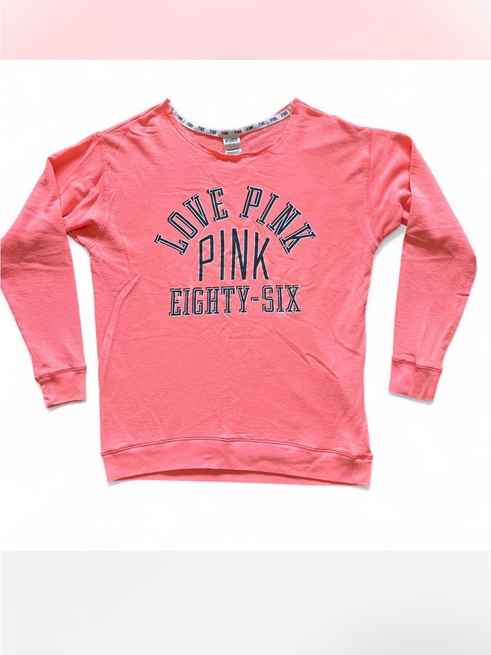 VICTORIA’S SECRET PINK Crew Sweatshirt in Neon Coral — S